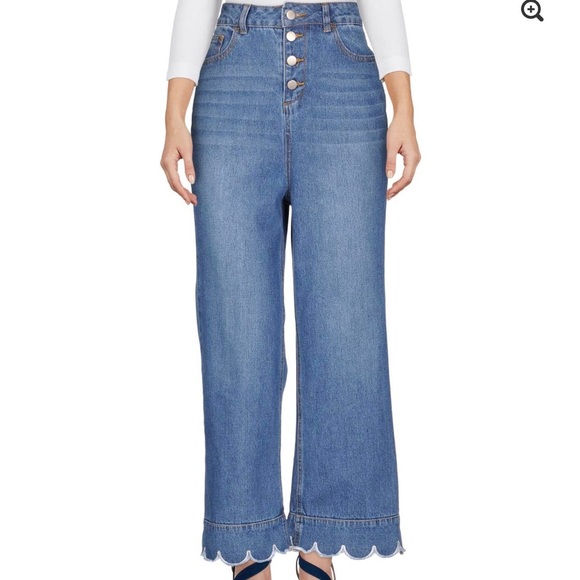 English Factory Denim - English Factory High Waist Wide Leg Scallop Hem Jeans Size Large